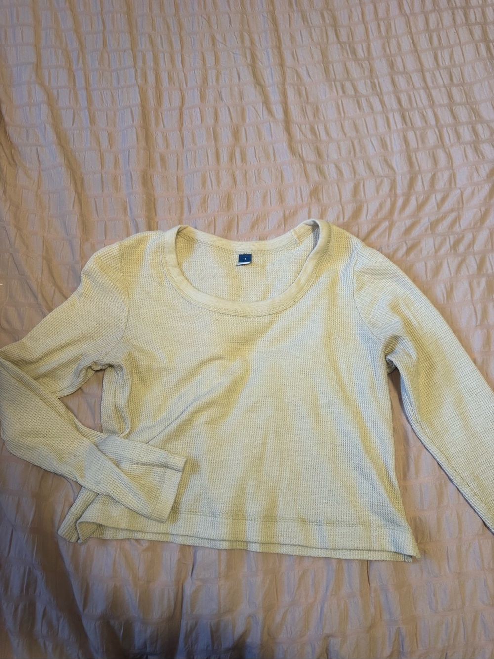 Waffle Knit Long Sleeve Top - cream